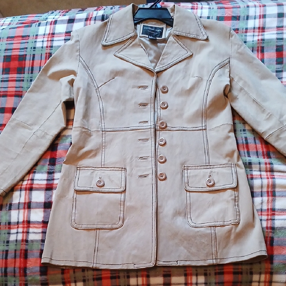 Neutral Zone Genuine Suede Leather Khaki Jacket Women's Large